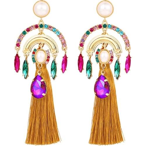 ZHINI Bohemian Earring Long Tassel Earrings For Women Luxury Colorful Crystal Water Drop Earring Statement Earring Jewelry 2021