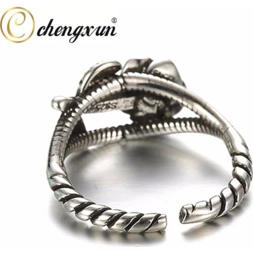 CHENGXUN Openwork Silver Color Black Rose Flower Rope Rings Vintage Gothic Bohemian restoring Style Jewelry Party Wedding