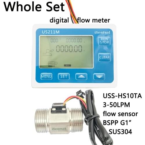 US211M Digital Water Flow Meter with SUS304 Stainless Steel G1" USS-HS10TA 3-50L/min Hall Water Flow Sensor Reader Dijiang iSent