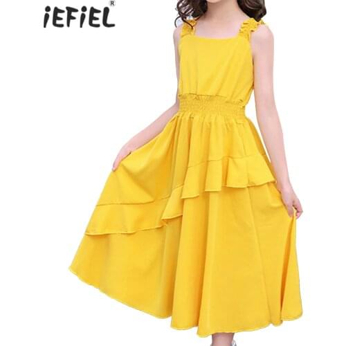 Kids Girls Princess Dress Summer Pure Color Sleeveless Chiffon Flower Girl Dresses Children Casual Wedding Party Long Dress