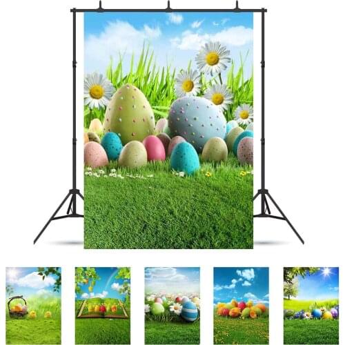 Photography Backdrops Easter Eggs Grassland Flowers 3D Backgrounds for Studio Photo Shoot Vinyl Cloth Party Backdrop Photocall