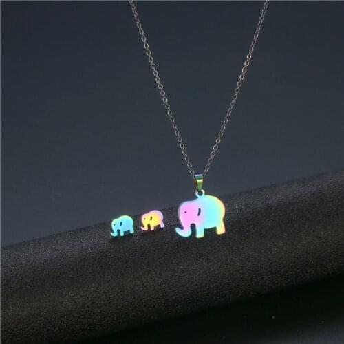 Hfarich Colorful Cartoon Animal Necklaces Pendants Stainless Steel Butterfly Elephant Necklace Jewelry Gift for Kids