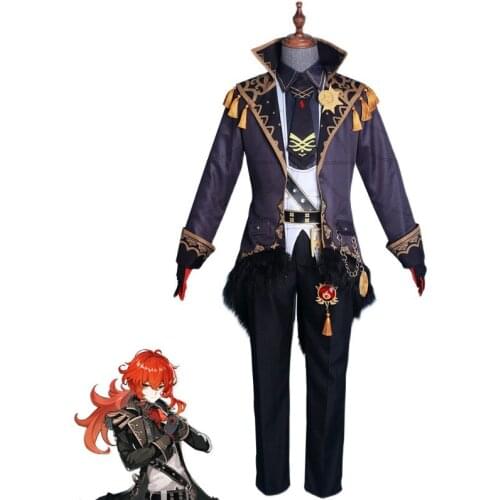 Game Genshin Impact Diluc Cosplay Costume Noble Outfit Diluc Ragnvindr Cosplay Unifrom Battle Suit Halloween Christmas Costumes