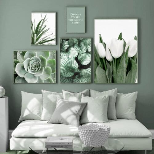 White tulip green orchid aloe monstera plant art canvas painting nordic posters and prints wall pictures for living room decor