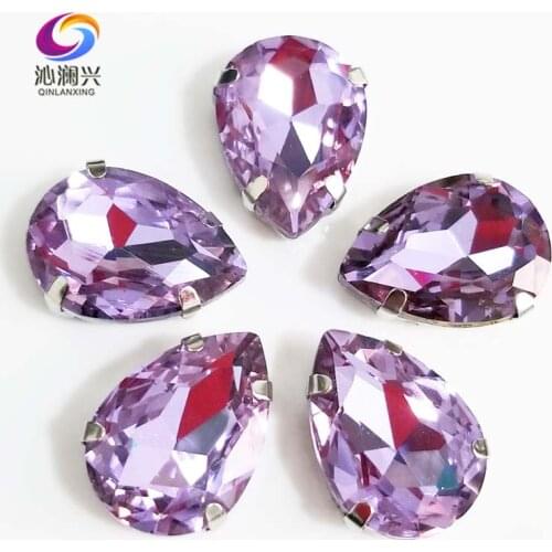 Crystal violet drop shape High quality AAAA Glass Crystal flatback sew on rhinestones with holes,Diy Clothing accessories SWS18