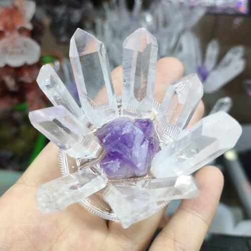Hot Natural Rare White Quartz Crystal Cluster With Purple Amethyst Mineral Specimen Healing Diy Gifts
