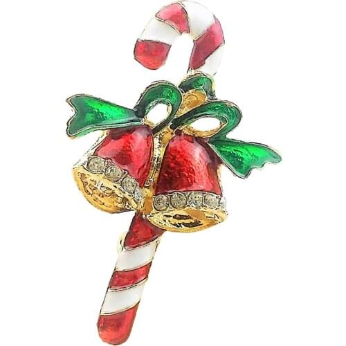 Cute Walking Stick Jingle Bell Santa Claus Xmas Brooch Lapel Boutonniere Pin