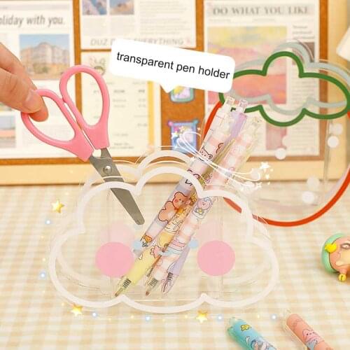 Kawaii Flower Pen Holder Acrylic Desk Organizer Office Organiser Student Desktop Storage Box Barrel Vase Stationery Pencil Case