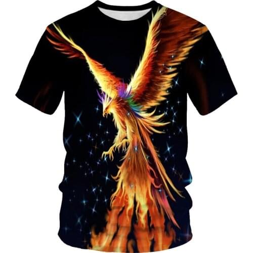 2021 Summer Fashion Phoenix Spreading Wings Pattern 3D Printing Mens Short Sleeve Size Suitable Clothing