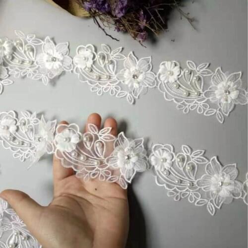 New 10x White Pearl Beaded Flower Leaf Embroidered Lace Trim Ribbon Fabric Handmade Sewing Craft For Costume Hat Decoration Hot