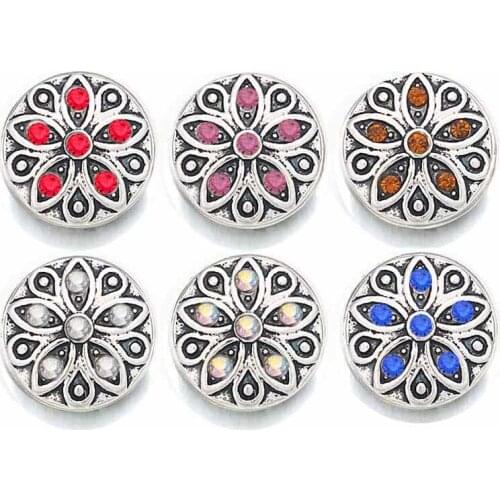 Wholesale Crystal Flower 043 Rhinestones Metal Snap Buttons Fit 12mm Snap button bracelets Earrings necklace For women