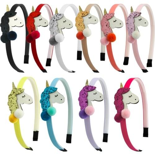 1 PC Girls Headbands Unicorn Headband Glitter 3D Sequins Ball Decoration Hairband New Fashion Children Headwear Hair Accessories