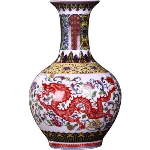 Prosperity brought by the dragon and the Phoenix Vase Jingdezhen ceramic small vase decoration pastel porcelain vase