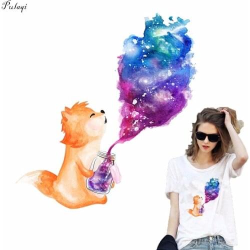 Pulaqi Starry Sky Bottle Palm Civet Iron On Transfers Patches Dreamy Universe Heat Thermal Transfer For Kids Clothes DIY Decor F