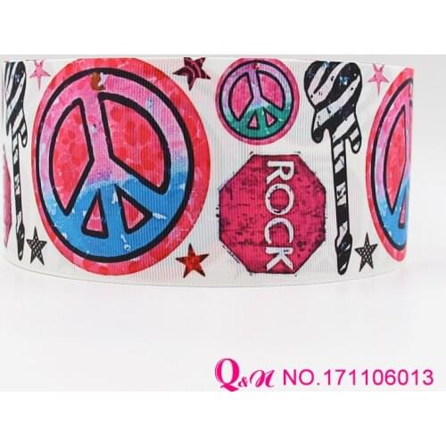 Q&N ribbon 16mm 22mm 25mm 38mm 50mm 75mm rock print grosgrain ribbon webbing 50yards/roll for hair tie