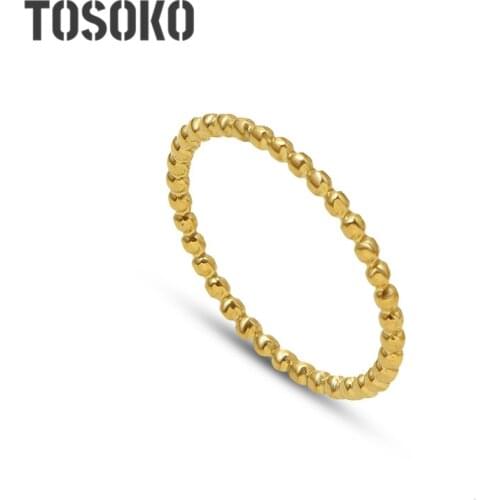 TOSOKO Stainless Steel Jewelry Little Golden Pearl Index Finger Ring Female Fashion GuJie Vegetarian Ring BSA183