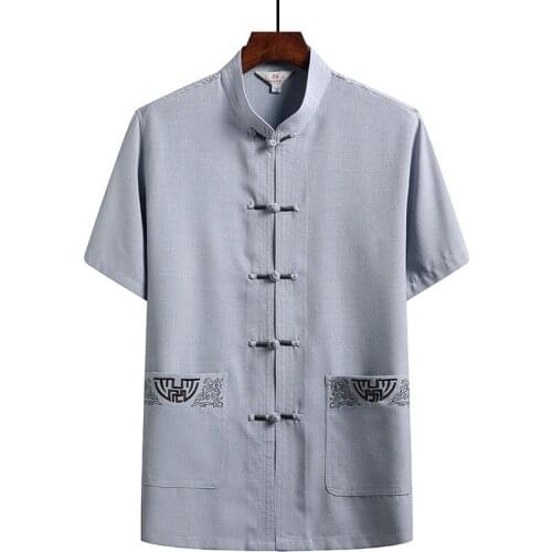 Traditional Chinese Clothing Set For Men Tai Chi Kung Fu Uniforms Linen Short Sleeve Embroidery Casual Chinese Costumes 30094