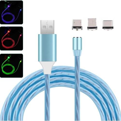 For Samsung J4 J6 J7 J8 Redmi 8 6a 5a 4x Honor 20 lite 20i HTC One M8 E9 usb cables Charge Magnet Flowing Light Magnetic Cable