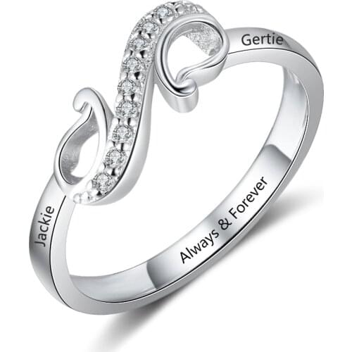 Customized Ring Elegant Jewelry Engrave 2 Names Water Drop Shape with Zirconia Fashion Ring Gift for Women GirlfriendRI103855