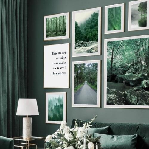 Green Forest Lake Road Palm Leaf Quotes Wall Art Canvas Painting Nordic Posters Prints Wall Decor For Aesthetic Home Decoration