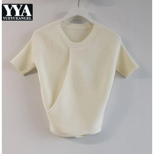 Korean Style Summer New Womens O-Neck Irregular Straight Casual Slim High Street Short Sleeve White Fashion Elegant T-Shirts