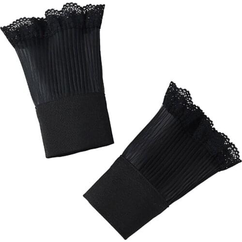 Women Organza Wrinkled Sheer Layered Horn Cuffs Ruffles Lace Edge Detachable Fake Sleeves Sweater Decorative Wristband