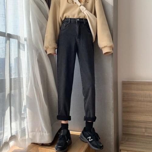 Jeans Women Straight Retro Simple Boyfriend High Waist Pockets All-match Streetwear Harajuku Womens Trousers Fashion Korean Jean