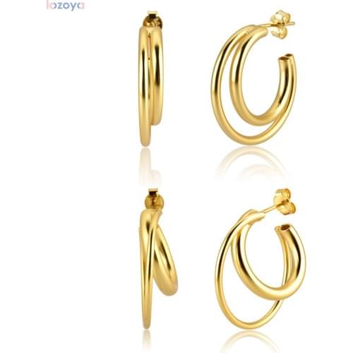 LOZOYA 925 Sterling Silver 25mm Big Cross Fine Luxury Circle Hollow Hoops Round Piercing Earring For 2021 Fashion Jewelry