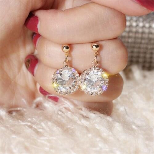 Luxury Bling Dangle Earrings For Women Rose White Gold Tone Pendientes Mujer Fahsion Jewelry Boucle d'oreille Femme