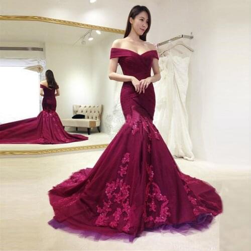 Long Off the Shoulder Mermaid Lace Evening Dresses For Party Women Formal Prom Gowns Dresses robe de soiree longue