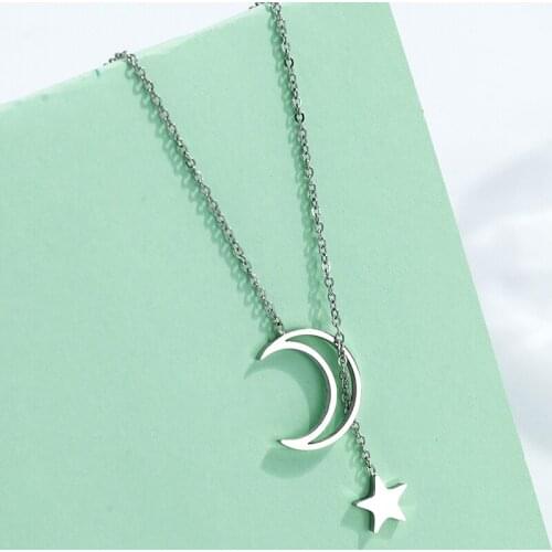 Classic Stainless Steel Women necklace Fashion Silver Color Moon Star Clavicle chain necklaces for women Sweater chain Girl gift
