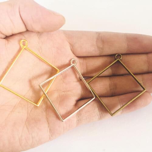 10Pcs Metal Square Geometric Hollow Frame Pendant Charm UV Epoxy Resin Craft Bezel For DIY Jewelry Making Accessories