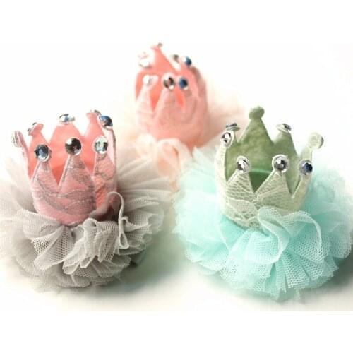 12pcs Top Quality Girls Hairpins Peach Pink Green Kids Hair Clip Solid Crown Shinning Crystal Lace Hairbands Korean Hair Bands