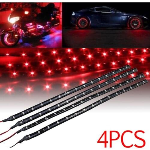4pcs Red Waterproof 30cm 15LED 3528 Car Truck Flexible Strip Tube Light