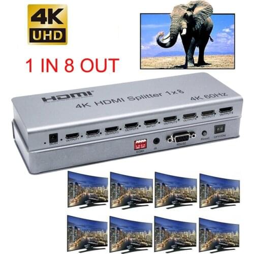 4K 1x8 HDMI 2.0 Splitter 1 IN 2 4 6 8 Output 1x2 1x4 HDMI Splitter Video Converter 4K 60HZ 3D EDID RS232 for PS4 PC DVD To TV