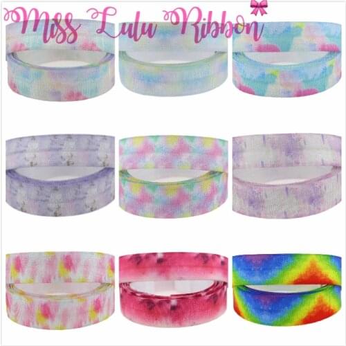 5/8"16mm Gradient Color Series Pink Galaxy Pattern Printed Fold Over Elastic Ribbon DIY Party Decor Hair Bow Making 50yards/roll