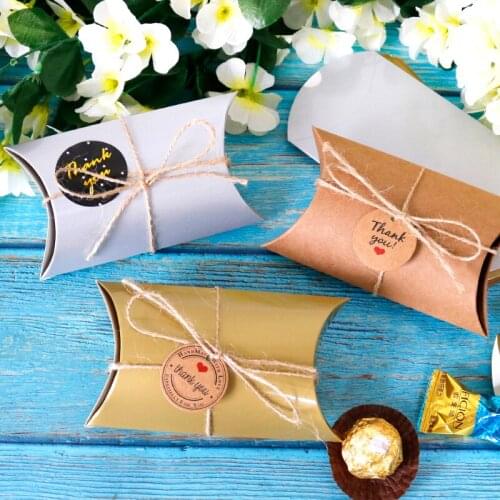 5pcs Kraft Paper Gift Boxes Pillow Shape Cookie Candy Box Wedding Christmas Party Packaging Box DIY Gold Silver Jewelry Bag