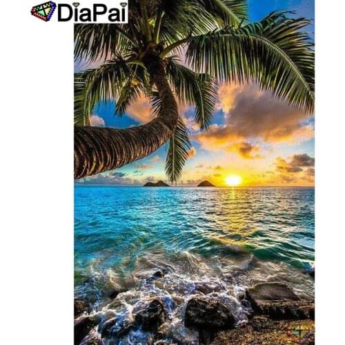 DIAPAI 5D DIY Diamond Painting 100% Full Square/Round Drill "Seaside tree sunset"Diamond Embroidery Cross Stitch 3D Decor A22830