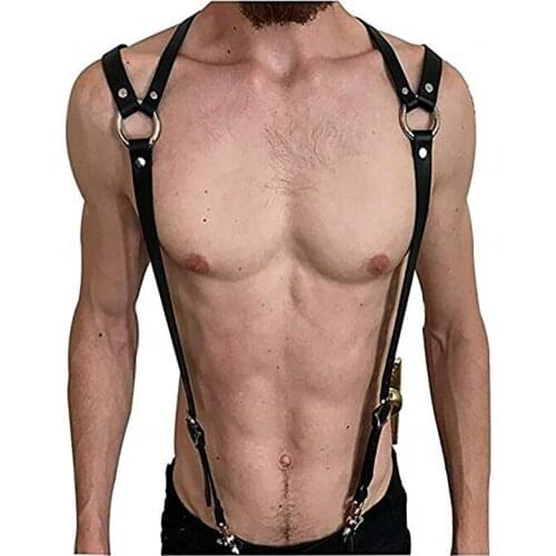 BDSM Fetish Gay Leather Chest Harness Mens Erotic Lingerie Chest Strap Adjustable Sexual Body Bondage Cage Harness Belts