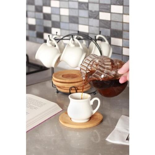 Porcelain Coffee Cup Luxury Set Of 12 White Quality Pattern Coffee Turkish Tea Cups with Bamboo Saucers Plate Espresso Set