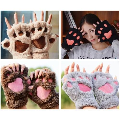 Hirigin Women Winter Gloves Cute Women Cat Claw Paw Mitten Plush GloveS Costume Winter Half Finger Keeping Warm Mittens New Hot