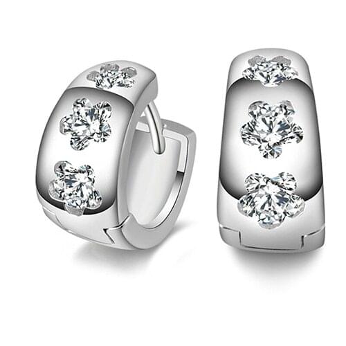 HOT!! Unisex Silver Plated Gypsophila Flower Rhinestones Ear Studs Hoop Huggie Earrings Korean Style Classic Jewelry Accessories