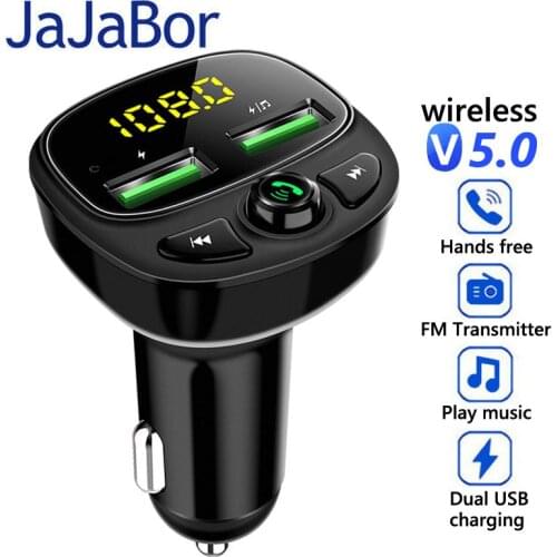 JaJaBor FM Transmitter Wireless Bluetooth 5.0 Handsfree Car Kit Audio MP3 Player Voltage Detection Dual USB QC3.0 Car Charger