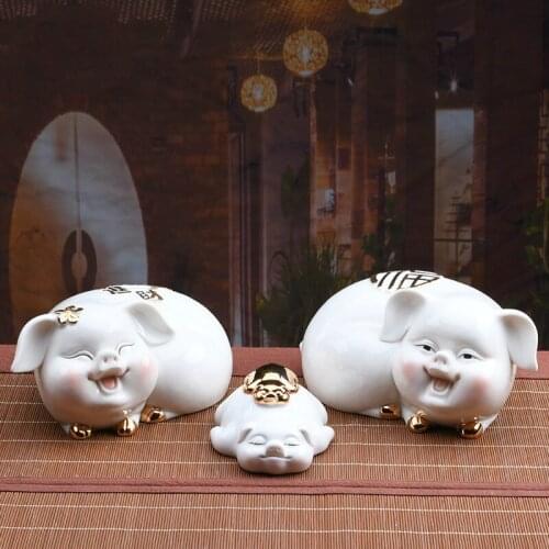 Ceramic Pig Statue Zodiac Decoration Ceramic Crafts Office Home Decoration Creative Cute Pig Piggy Bank Decoration