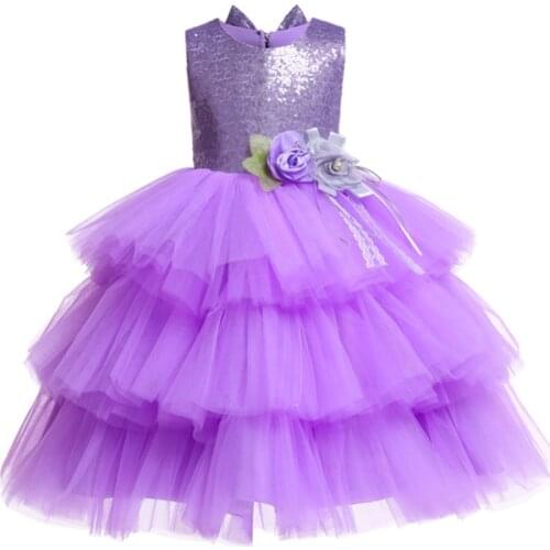 Sequined Layered TuTu Girls Dress Floral Elegant backless kids dress for girls Princess dress Christmas Vestido birthday party