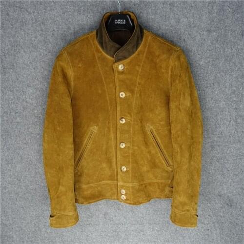 Factory 2019 New Men Genuine leather jacket men flight jacket Tobac color cowskin Slim Fit Casual Russian Leather Coats M-XXXXL