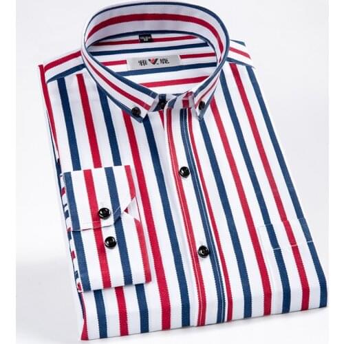 New Arrival Brand Mens Shirts Long Sleeve Striped Mans Smart Casual Shirt Business Male Turn-down Collar Dress Shirts