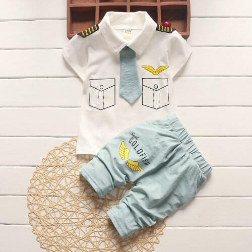 New Summer Children Boys Girls Cotton Tracksuit Fashion Baby Gentleman Tie T-shirt Shorts 2Pcs/Sets Toddler Clothing Set
