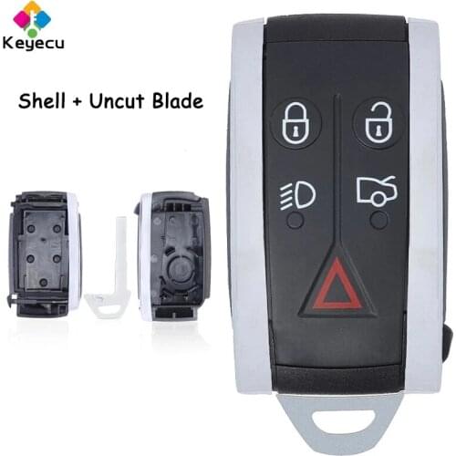 KEYECU Smart Prox Remote Car Key Shell Case Housing Fob 5 Button + Uncut Blade for Jaguar XF XFR XK XKR 2009 2010 2012 2013