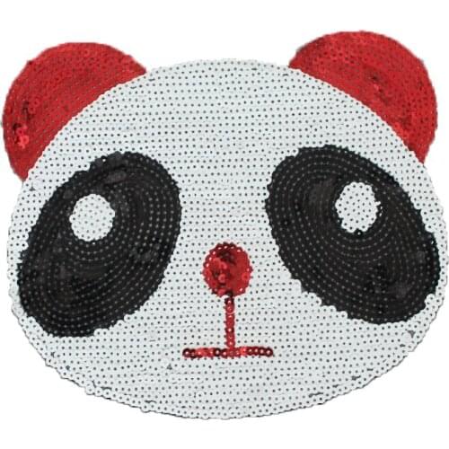 Shidao Sew on Embroidery sequin Cute Panda Head patches for kids T-shirt 5 pcs